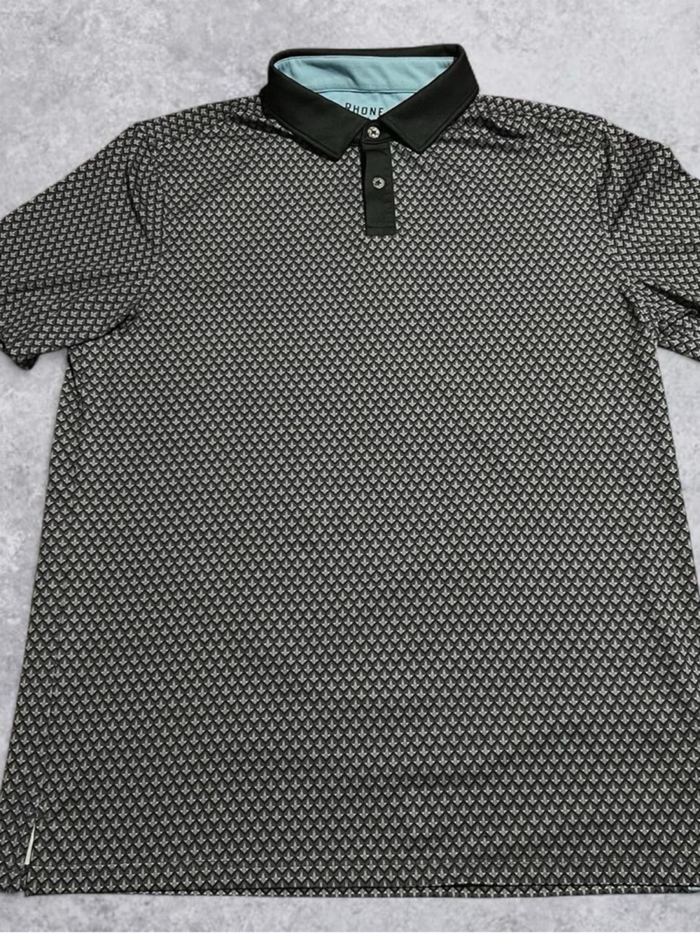 Rhone Polo Shirt Men Medium Black Gray Geometric Golf Sport  Performance 101473